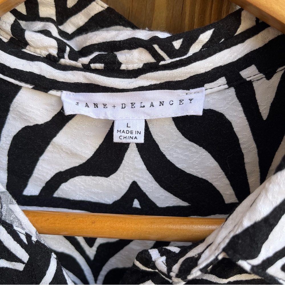 Jane and Delancey Black and White Zebra Print Patterned Button Down Shirt - Picture 2 of 3